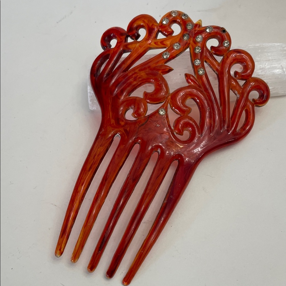 Vintage Elegant  Spanish Peineta Hair Comb with Rhinestone Accents